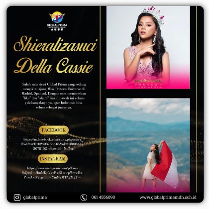 Selamat kepada Sheiralizasuci Della Cassie (Miss Preteen Universe Indonesia 2023) yang telah berhasil meraih Top 6, Best Evening Gown, & Best National Custome)