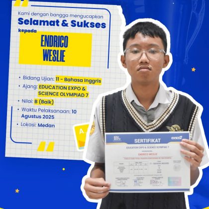 Siswa Global Prima National Plus School yang berhasil meraih tingkat pencapaian SILVER MEDAL pada EDUCATION EXPO & SCIENCE OLYMPIAD 7 bidang 11 – BAHASA INGGRIS dengan nilai B predikat BAIK 